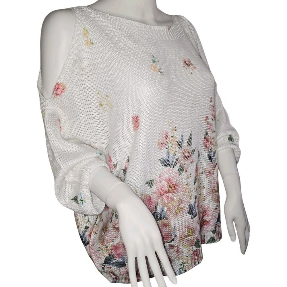 Luisa Ricci Italy Floral Knit Cold‎ Shoulder Sweater Top Size L boutique Italian - Picture 4 of 12